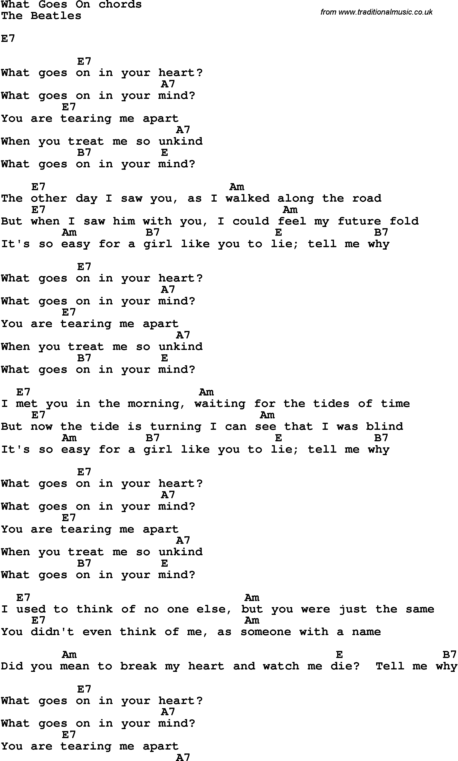 Song Lyrics with guitar chords for What Goes On