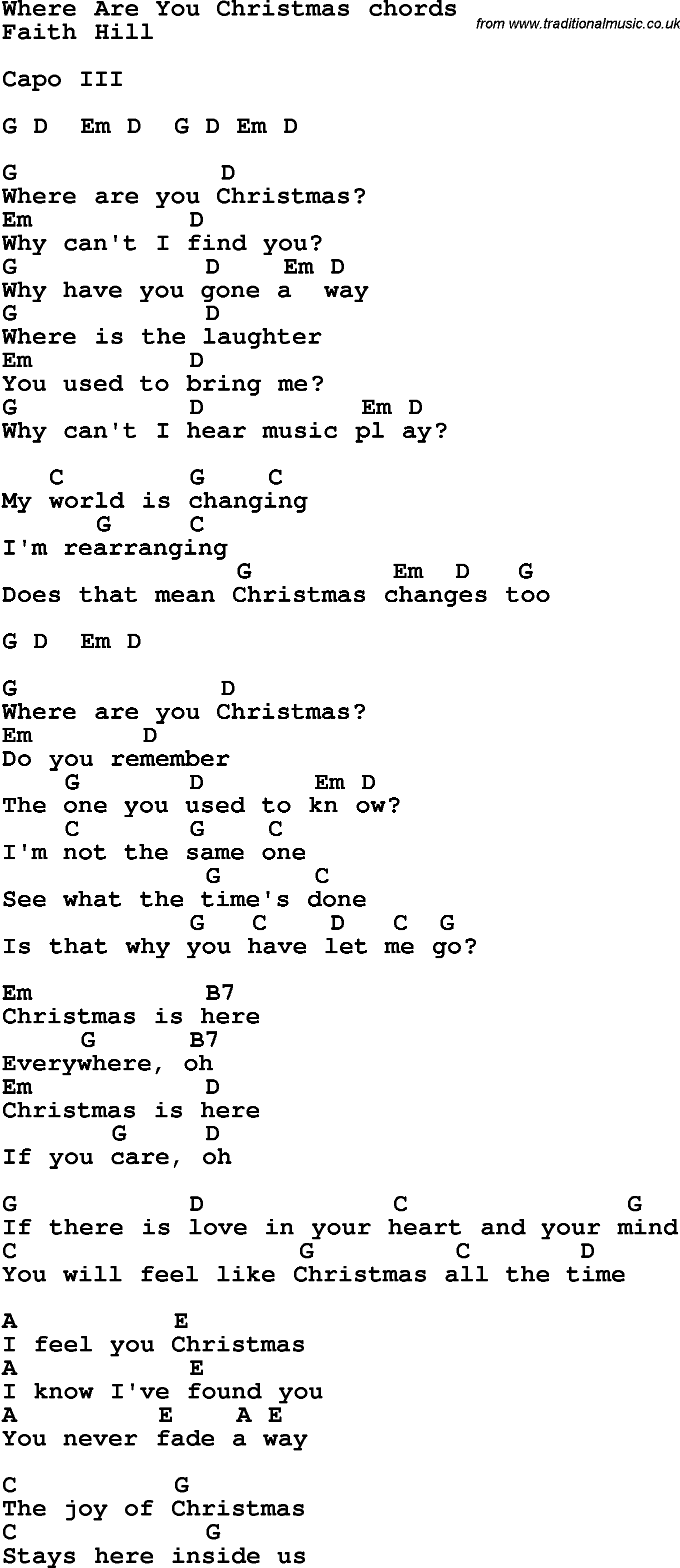 song-lyrics-with-guitar-chords-for-where-are-you-christmas