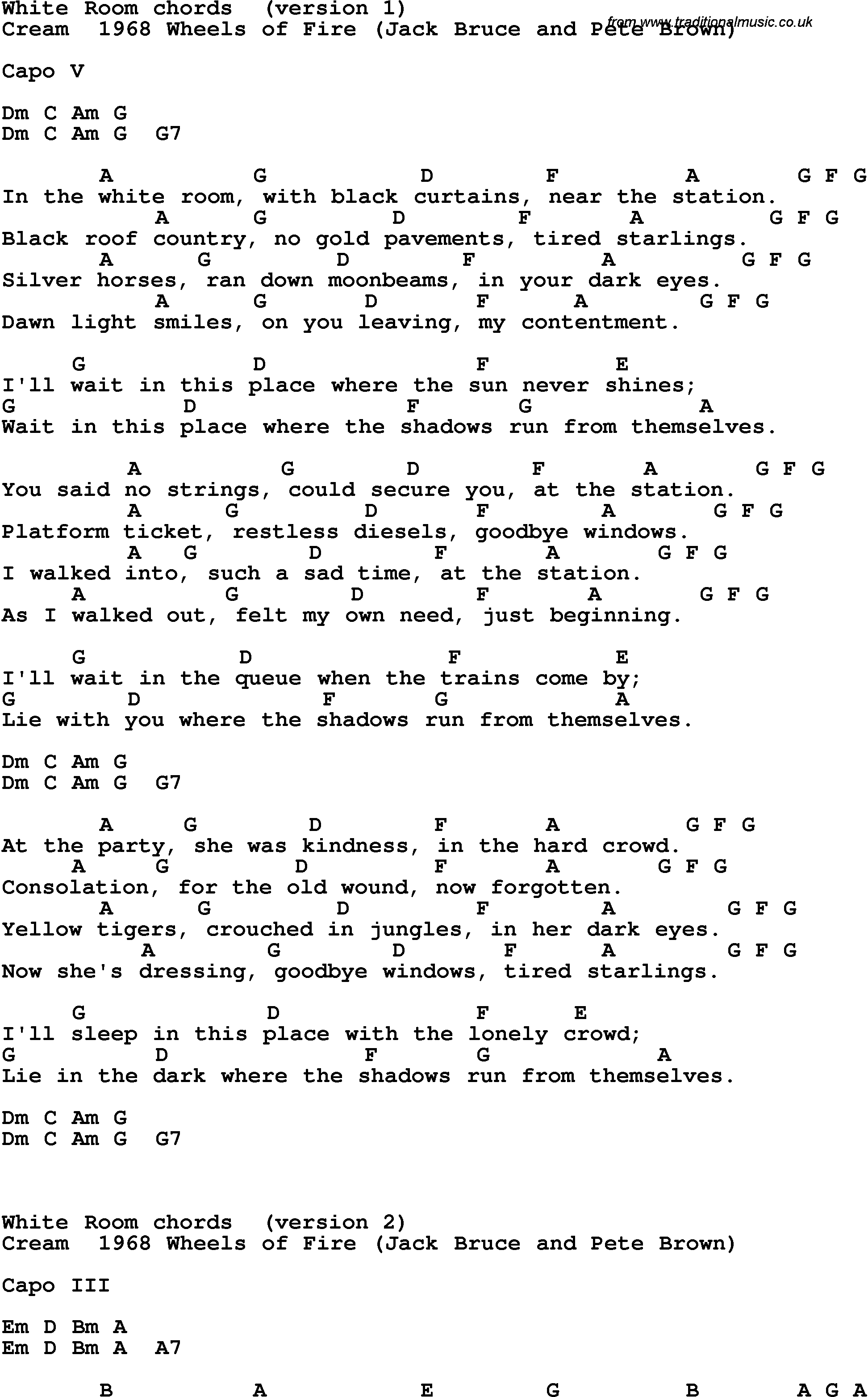 Song Lyrics With Guitar Chords For White Room