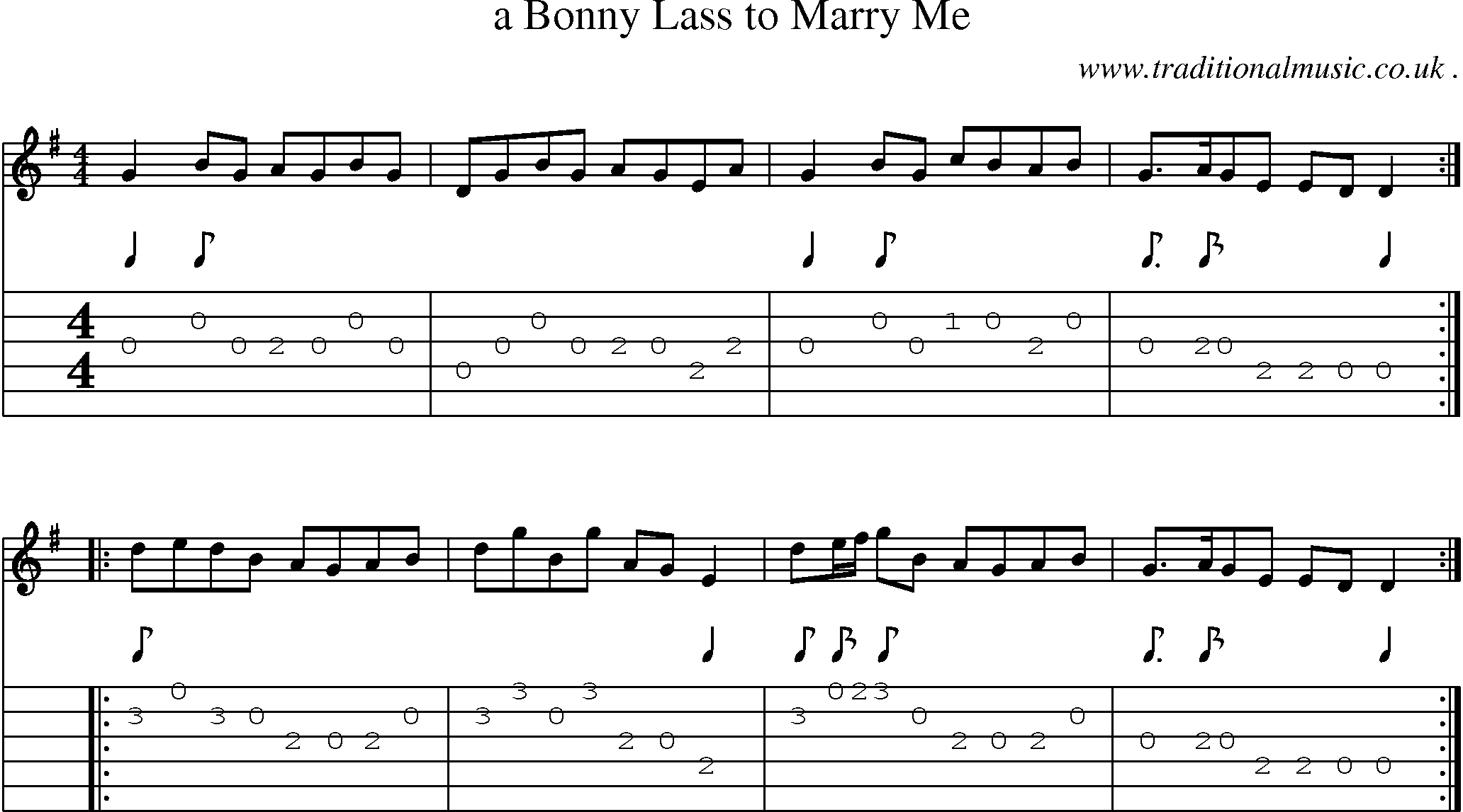 Sheet-music  score, Chords and Guitar Tabs for A Bonny Lass To Marry Me