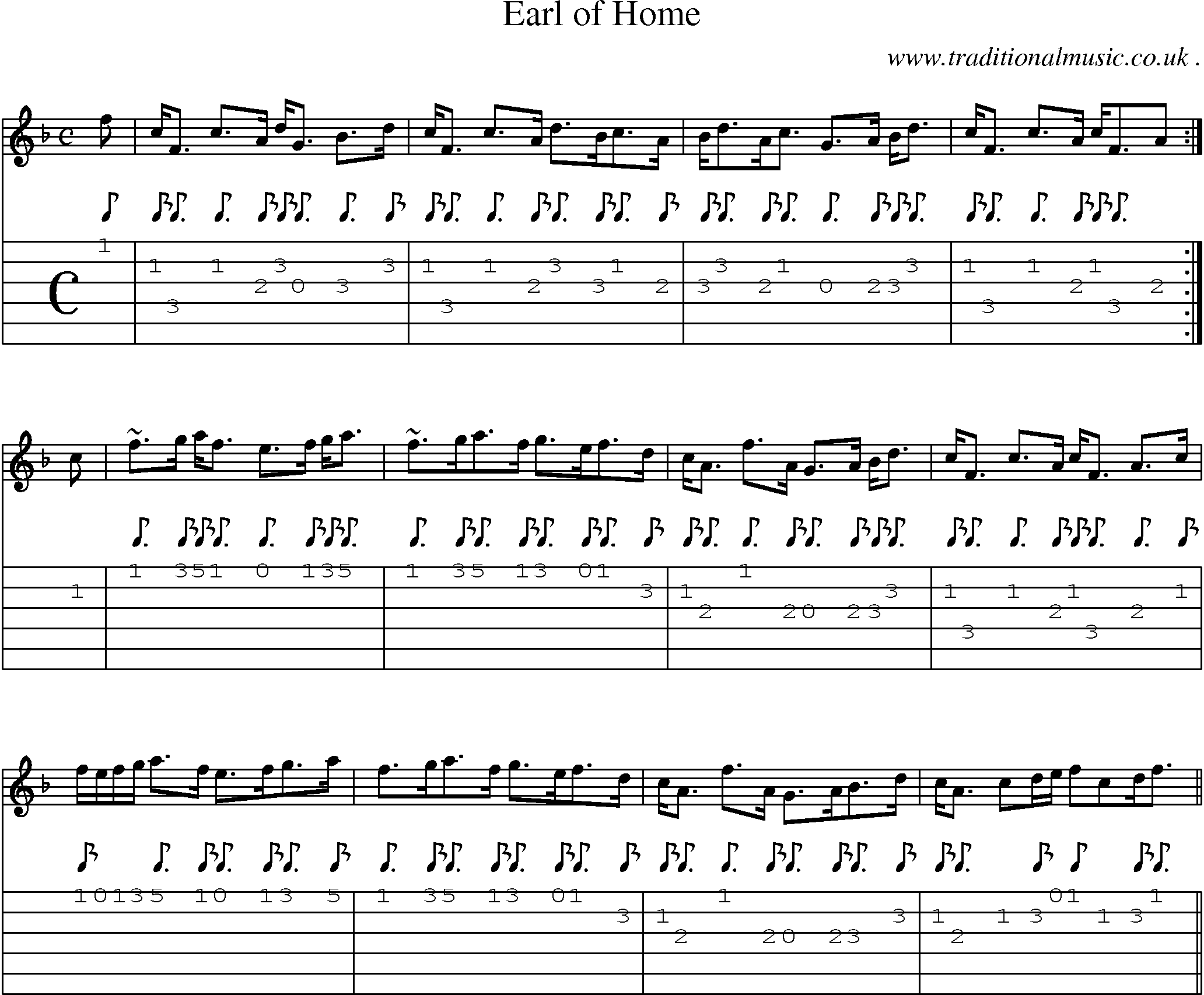 Sheet-music  score, Chords and Guitar Tabs for Earl Of Home