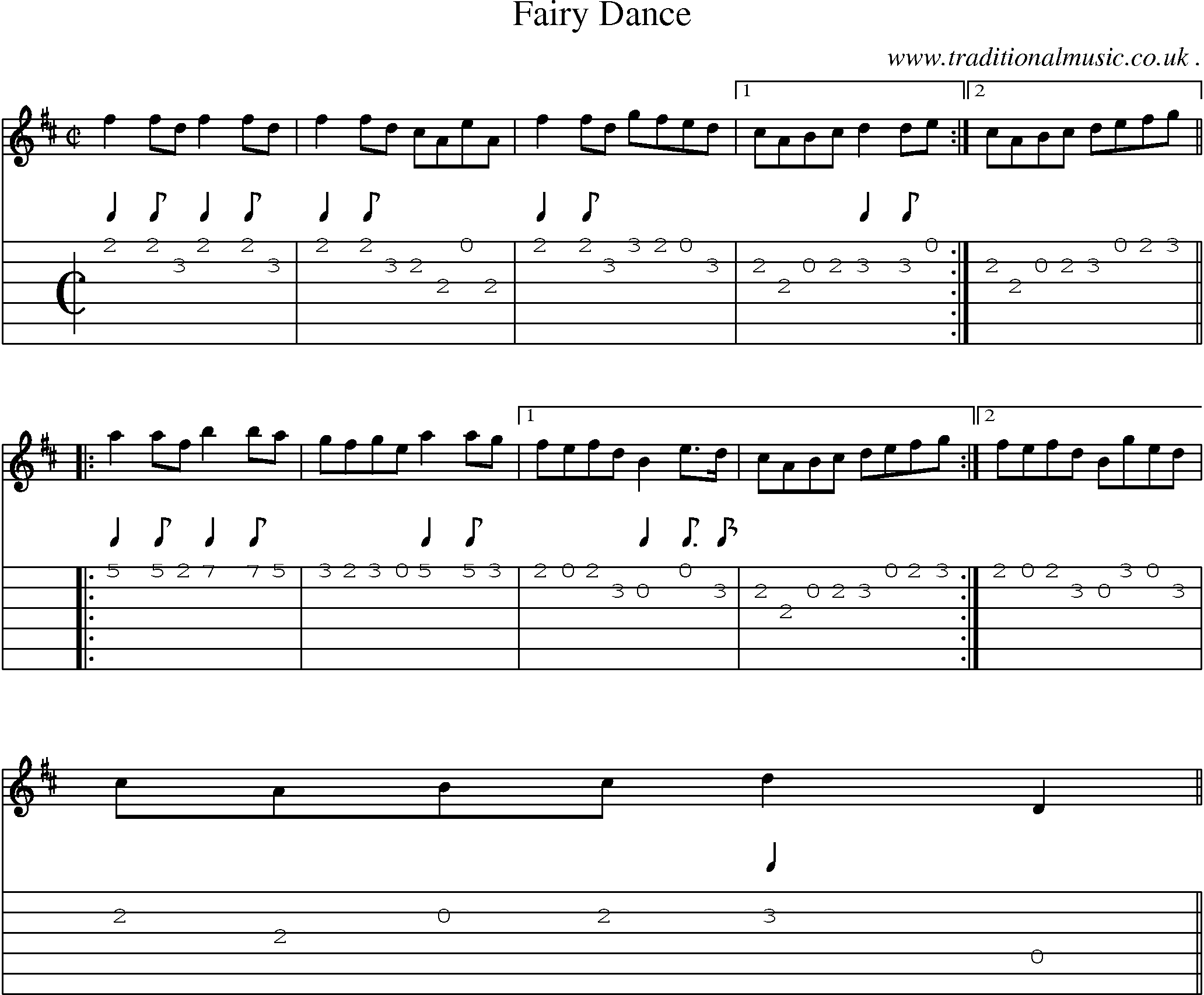 Sheet-music  score, Chords and Guitar Tabs for Fairy Dance