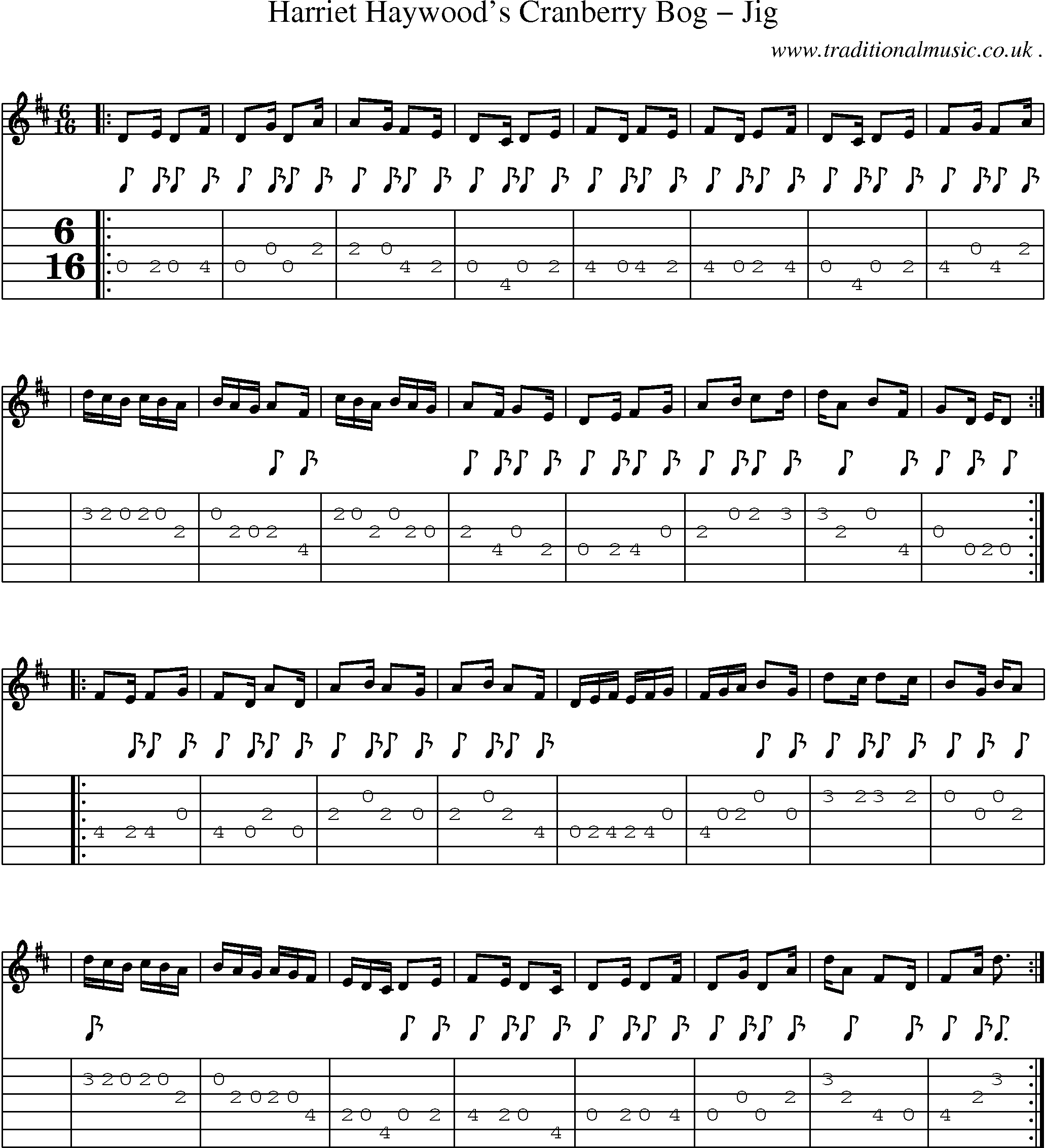 Sheet-music  score, Chords and Guitar Tabs for Harriet Haywoods Cranberry Bog Jig