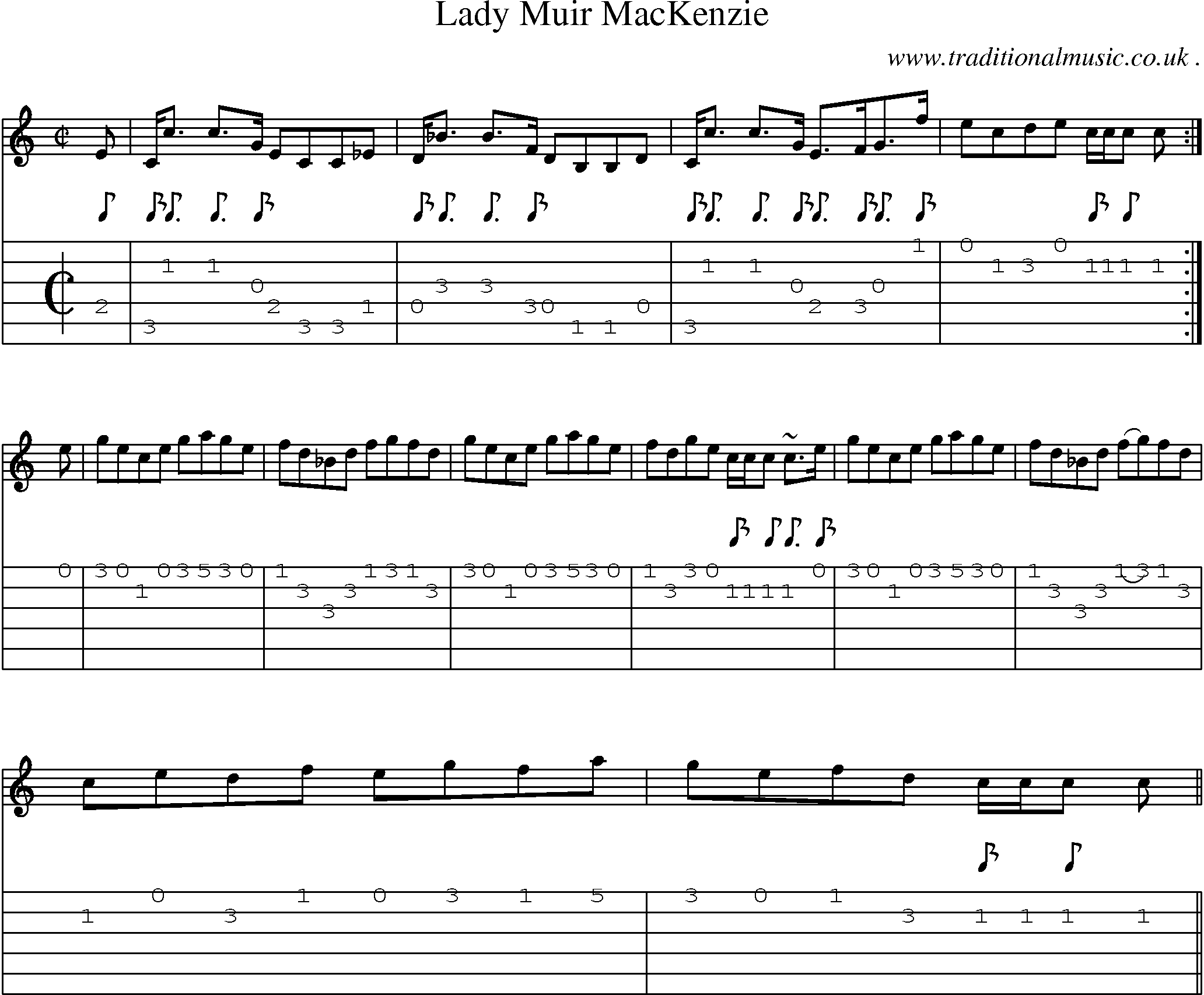 Sheet-music  score, Chords and Guitar Tabs for Lady Muir Mackenzie