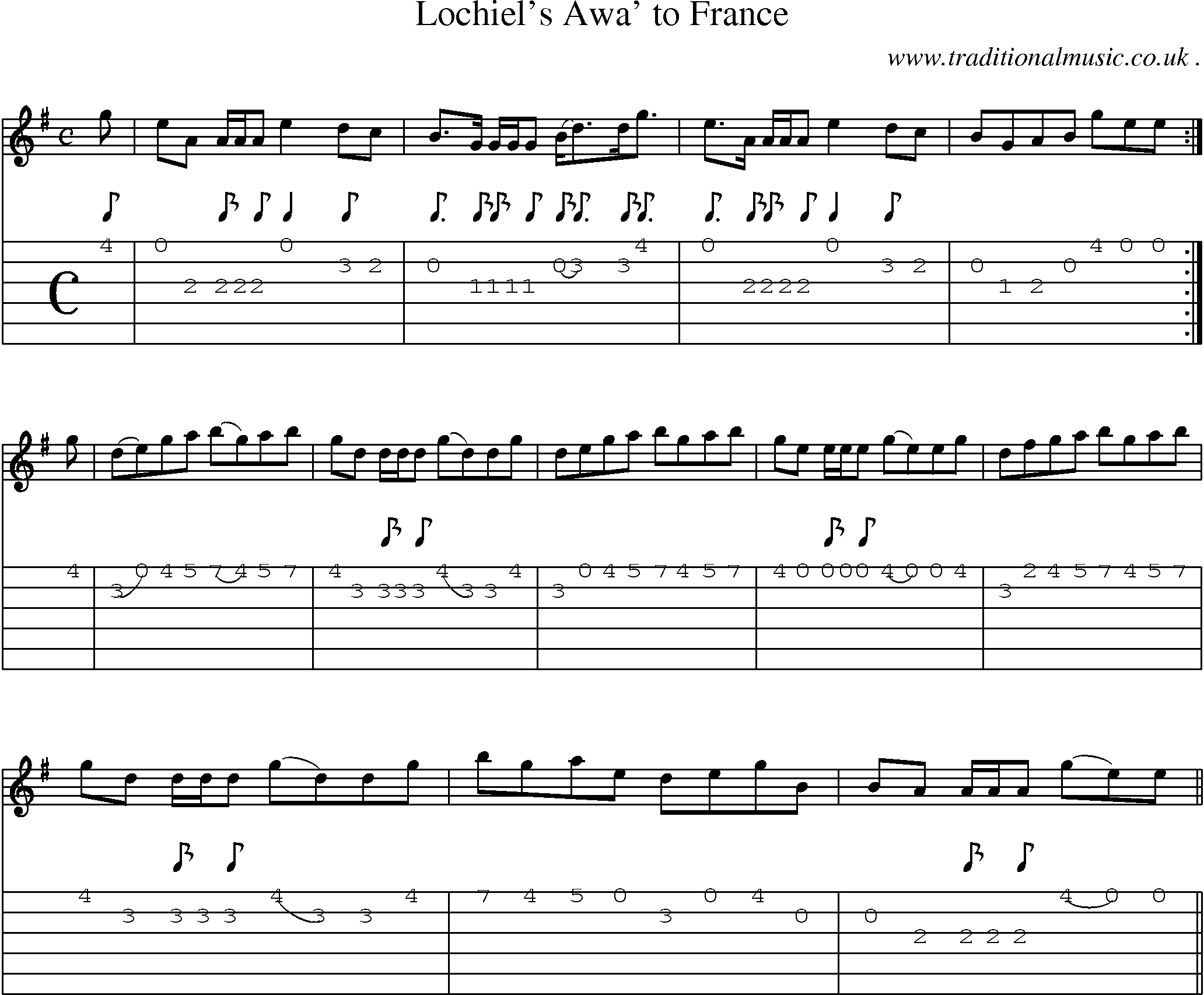 Sheet-music  score, Chords and Guitar Tabs for Lochiels Awa To France