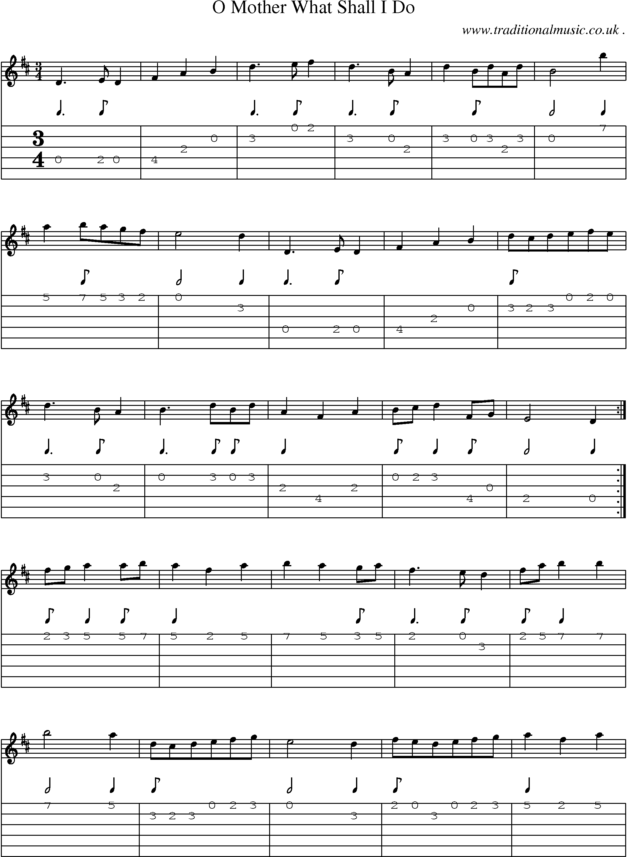 Sheet-music  score, Chords and Guitar Tabs for O Mother What Shall I Do
