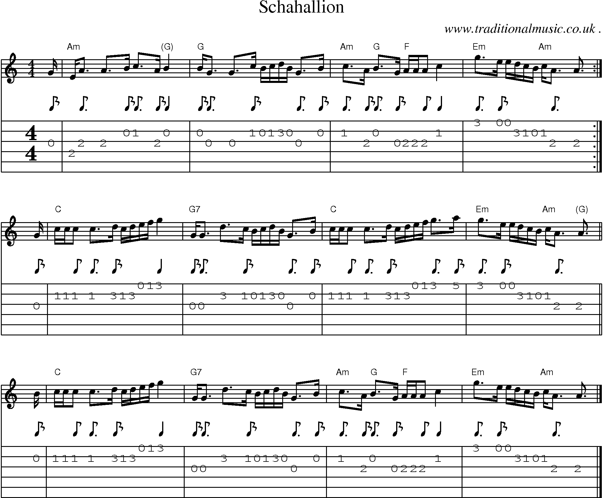 Sheet-music  score, Chords and Guitar Tabs for Schahallion
