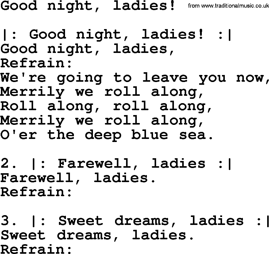 Sea Song or Shantie: Good Night Ladies, lyrics