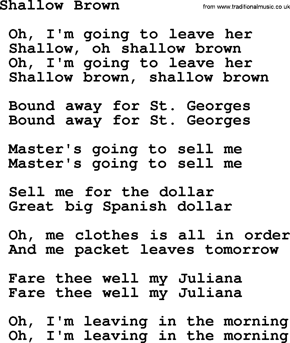 Sea Song or Shantie: Shallow Brown, lyrics
