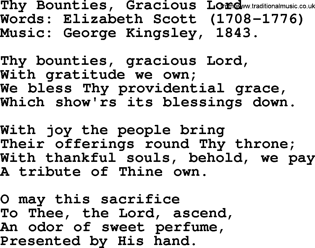 Thanksgiving Hymns and Songs: Thy Bounties, Gracious Lord lyrics with PDF