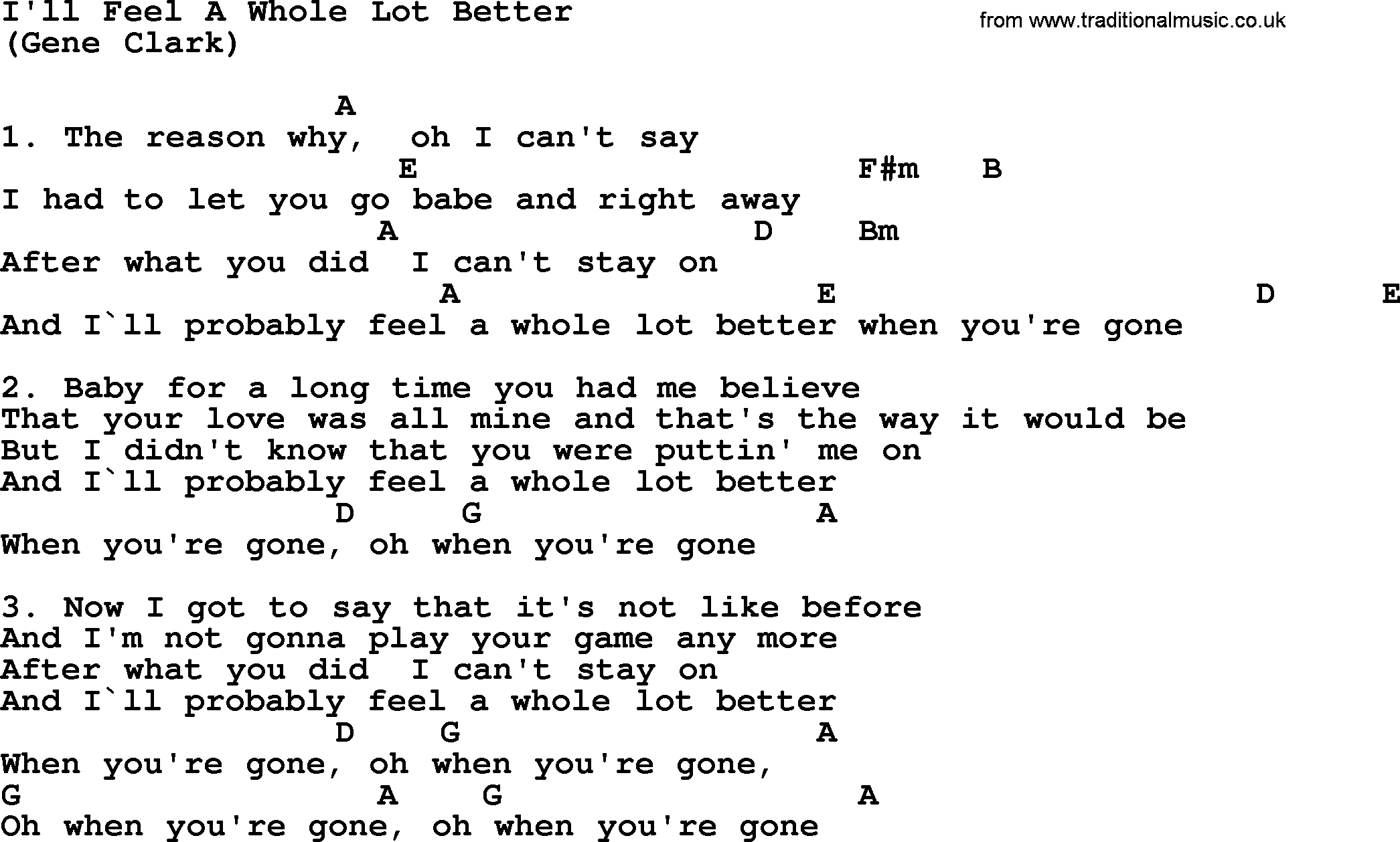 I'll Feel A Whole Lot Better, by The Byrds - lyrics and chords