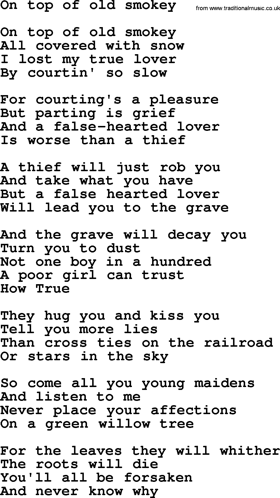 On Top Smokey, The Byrds - lyrics with pdf
