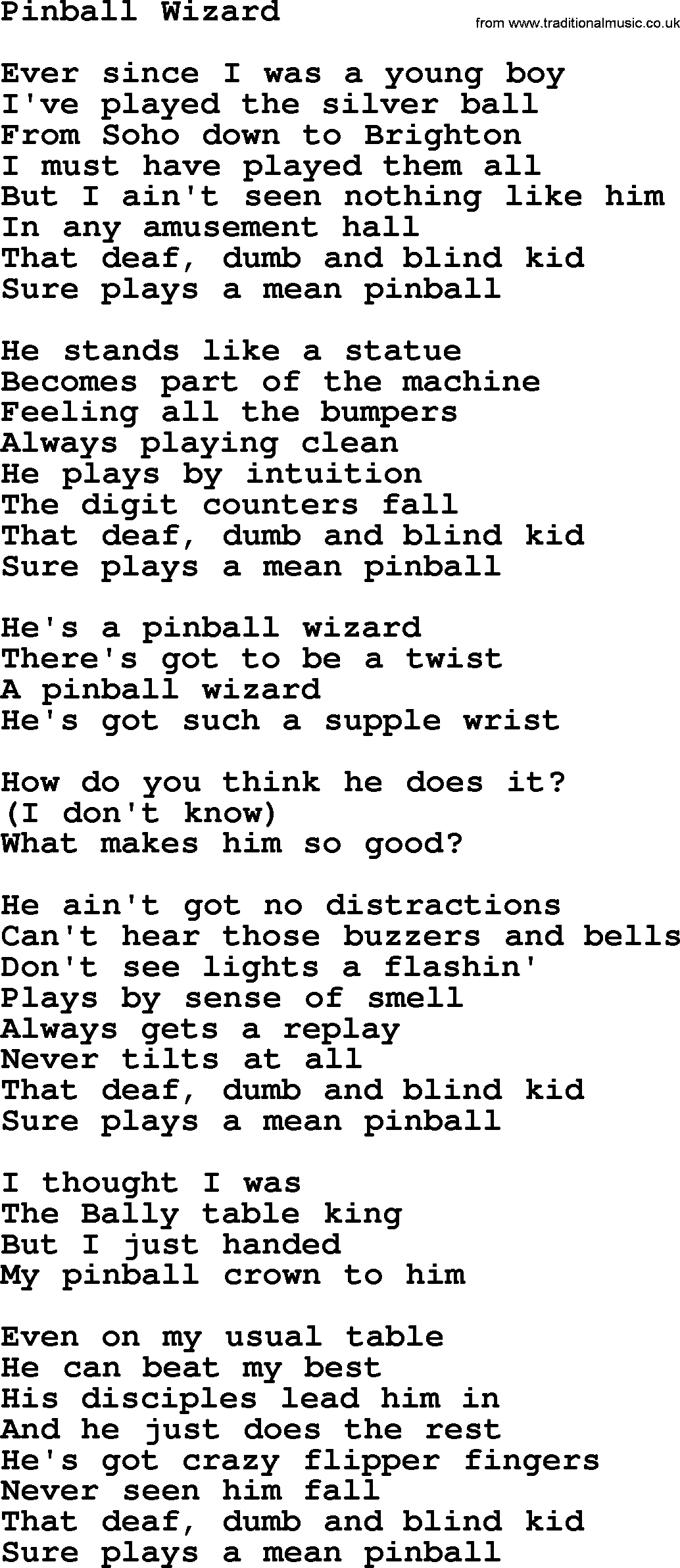 The Who - Pinball Wizard (Lyrics) 