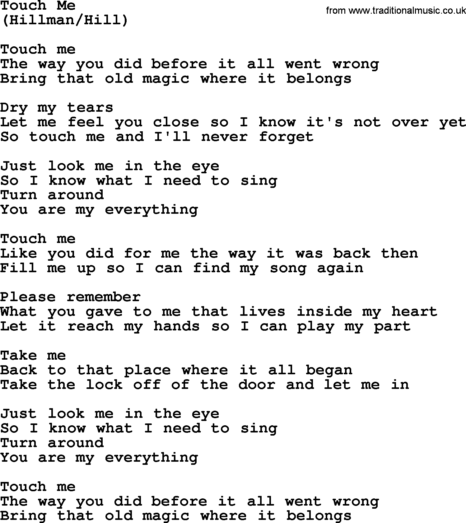 Touch Me, by The Byrds - lyrics with pdf