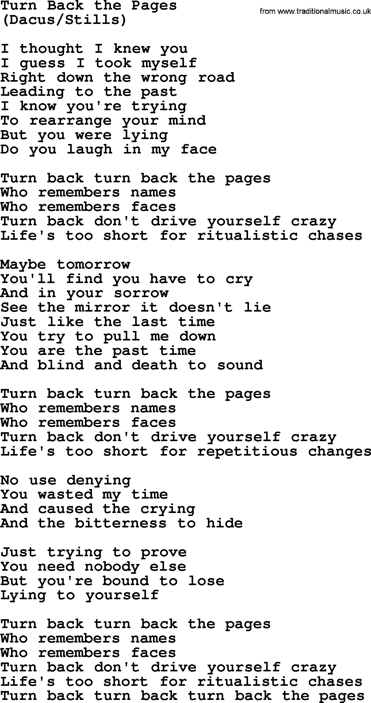 Turn Back The Pages, by The Byrds - lyrics with pdf