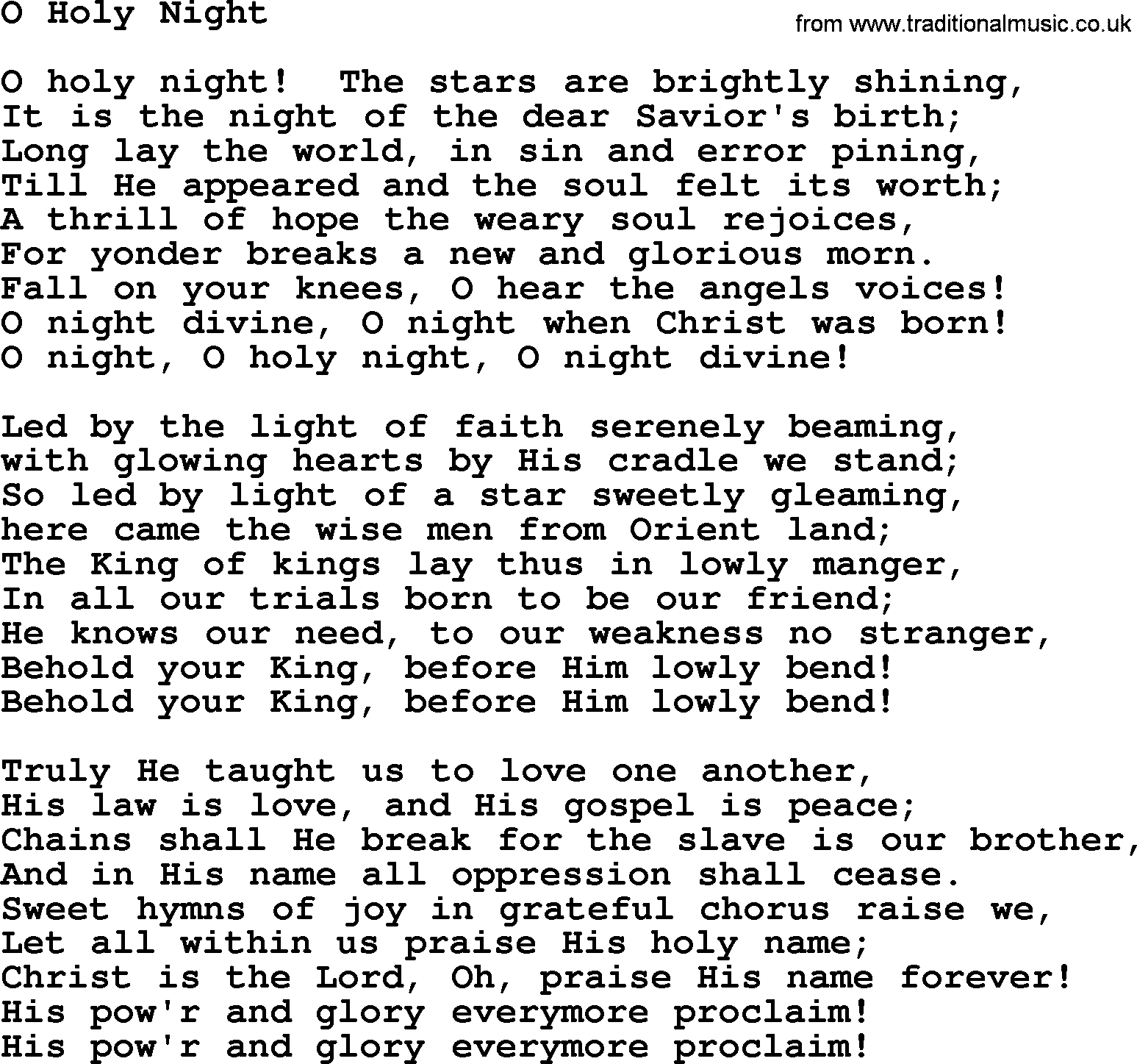Catholic Hymn: O Holy Night lyrics with PDF
