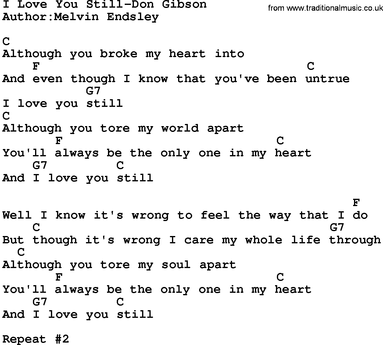 Country Music:I Love You Still-Don Gibson Lyrics and Chords