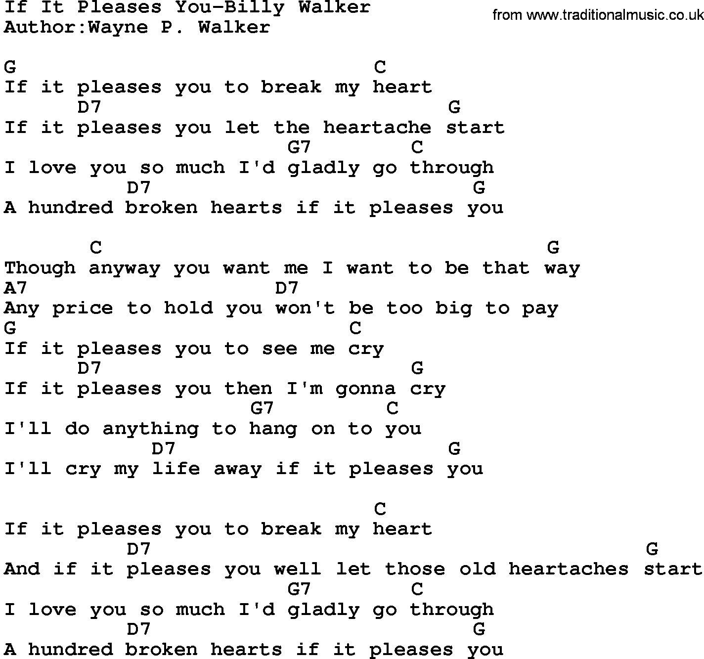 Country Music:If It Pleases You-Billy Walker Lyrics and Chords