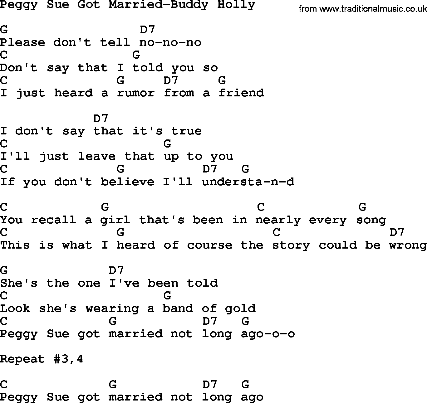 Country Musicpeggy Sue Got Married Buddy Holly Lyrics And Chords