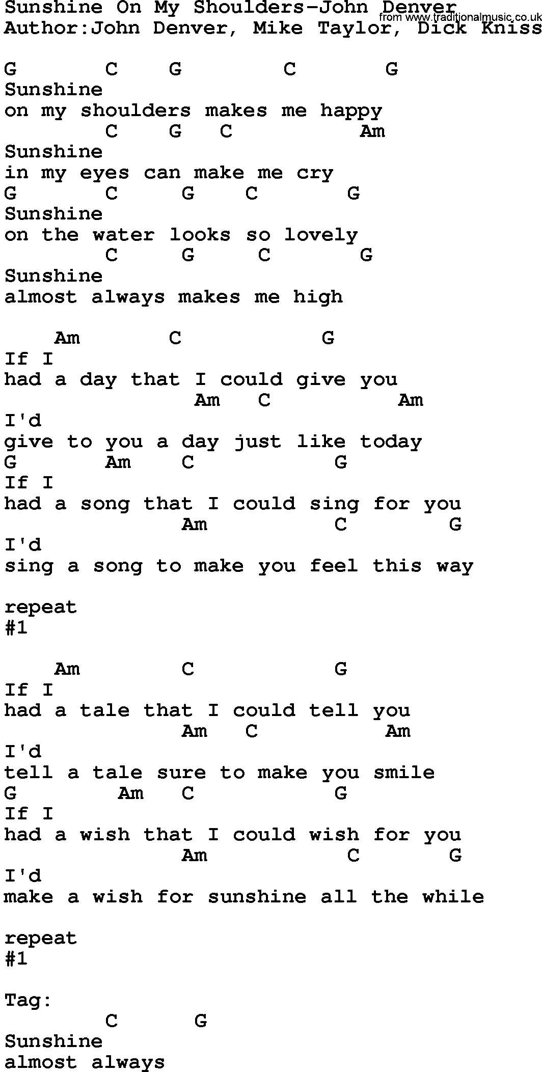 Behind the Song Lyrics: Sunshine on My Shoulders by John Denver