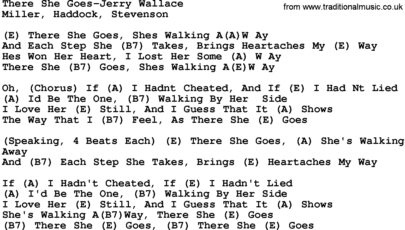 Country Musicthere She Goes Jerry Wallace Lyrics And Chords