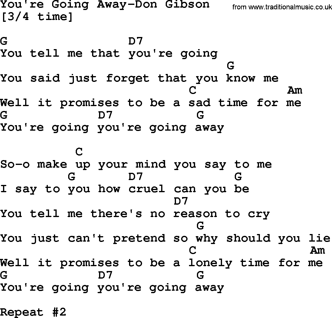 Country Music:You're Going Away-Don Gibson Lyrics and Chords