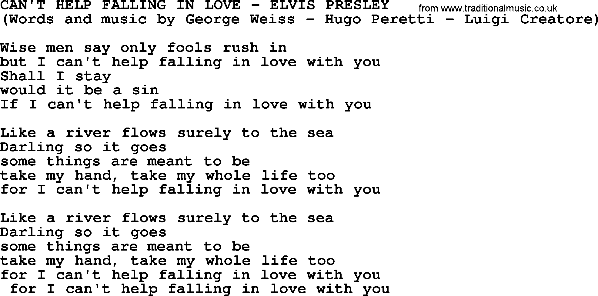 Cant Help Falling In Love By Elvis Presley Lyrics