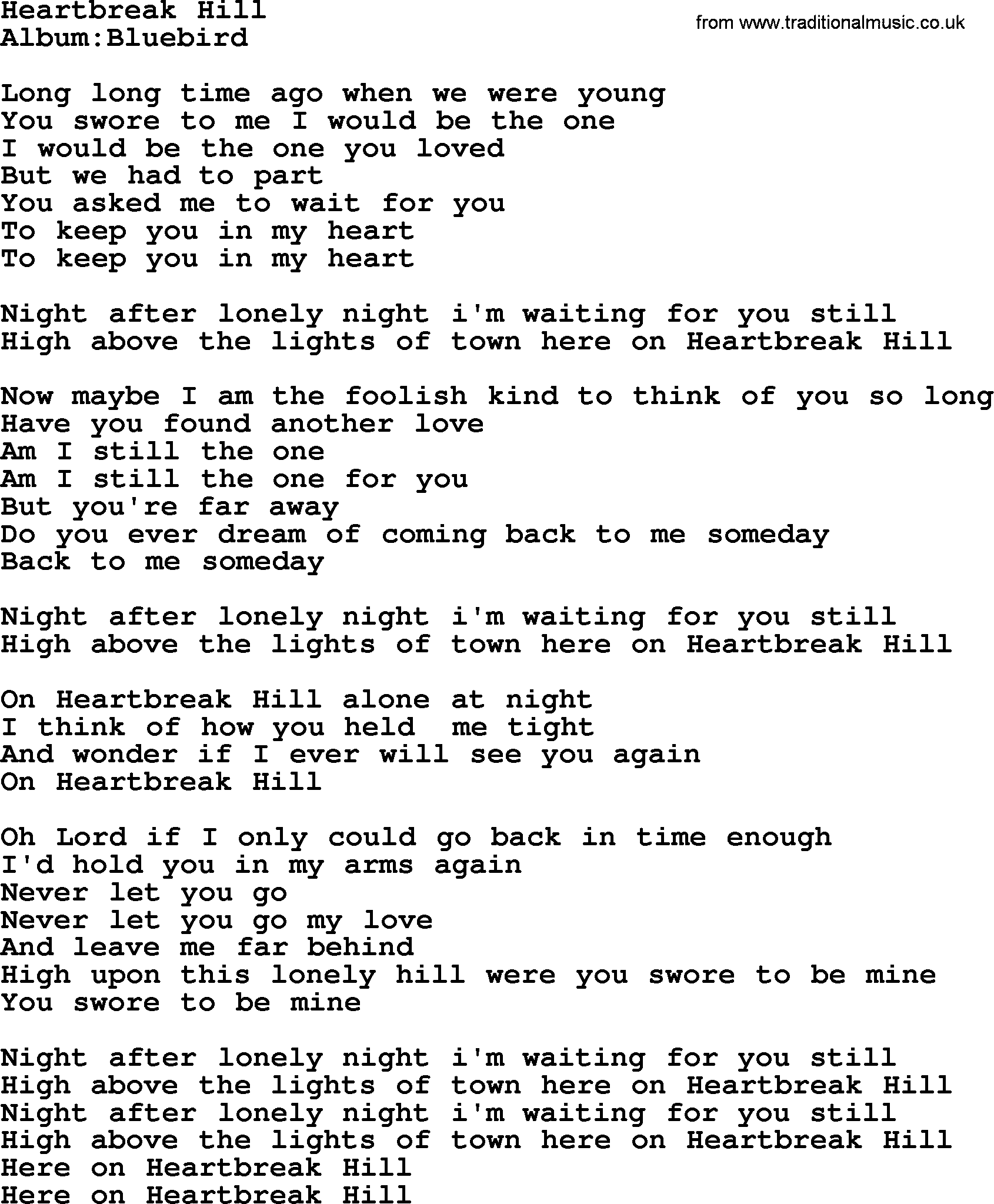 Emmylou Harris song: Heartbreak Hill, lyrics