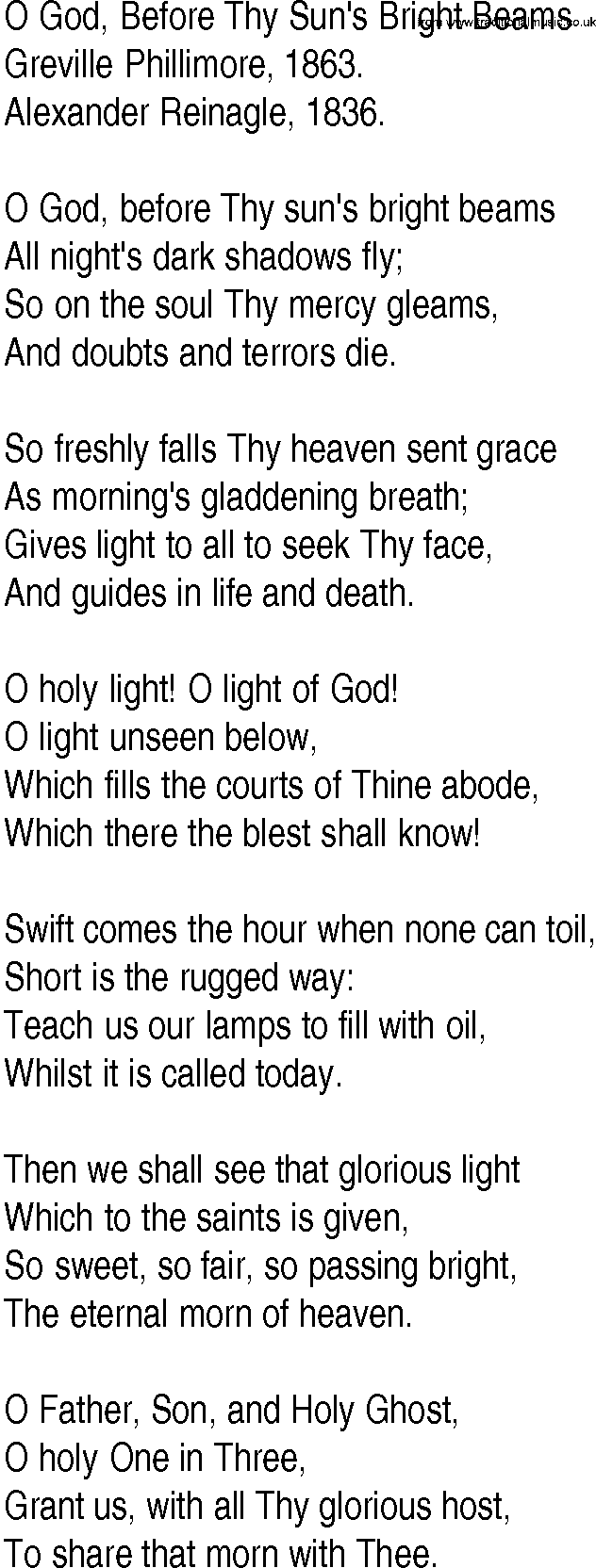Hymn and Gospel Song Lyrics for O God, Before Thy Sun's Bright Beams by ...