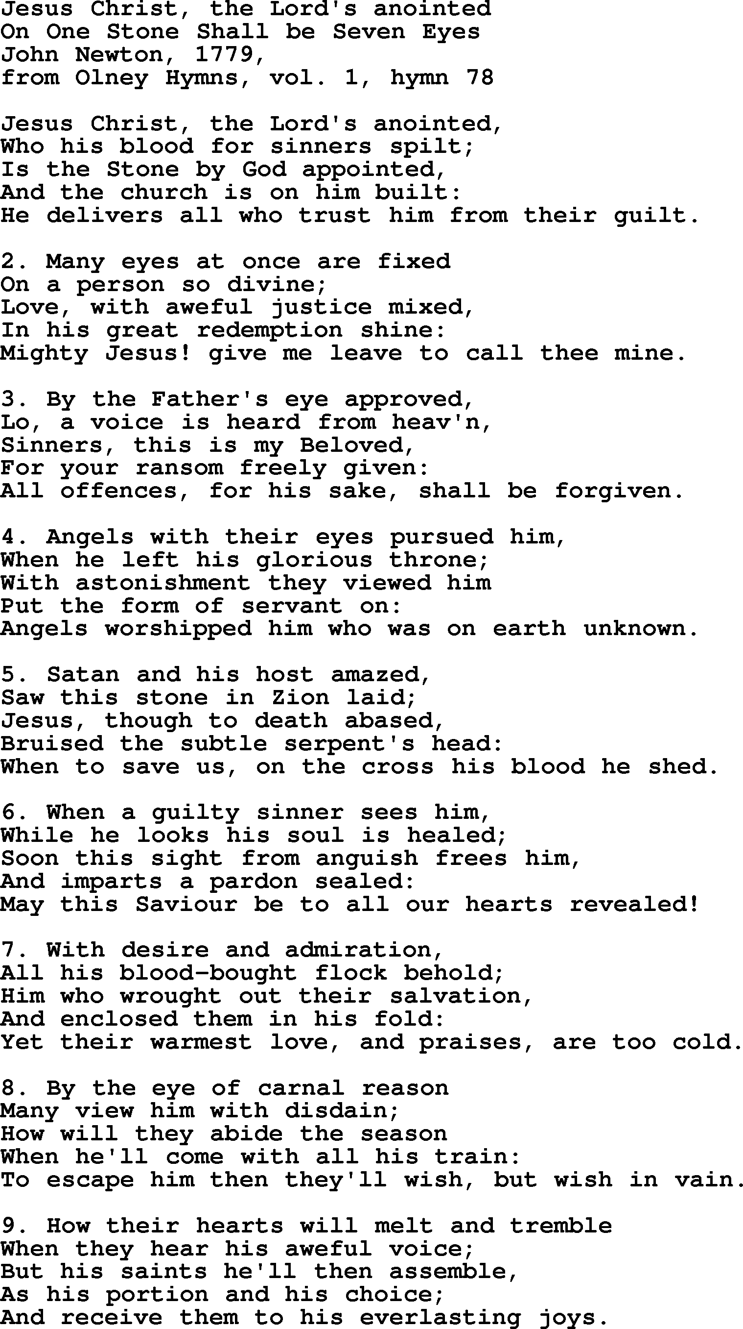 Jesus Christ, The Lord's Anointed, by John Newton - Christian hymn lyrics