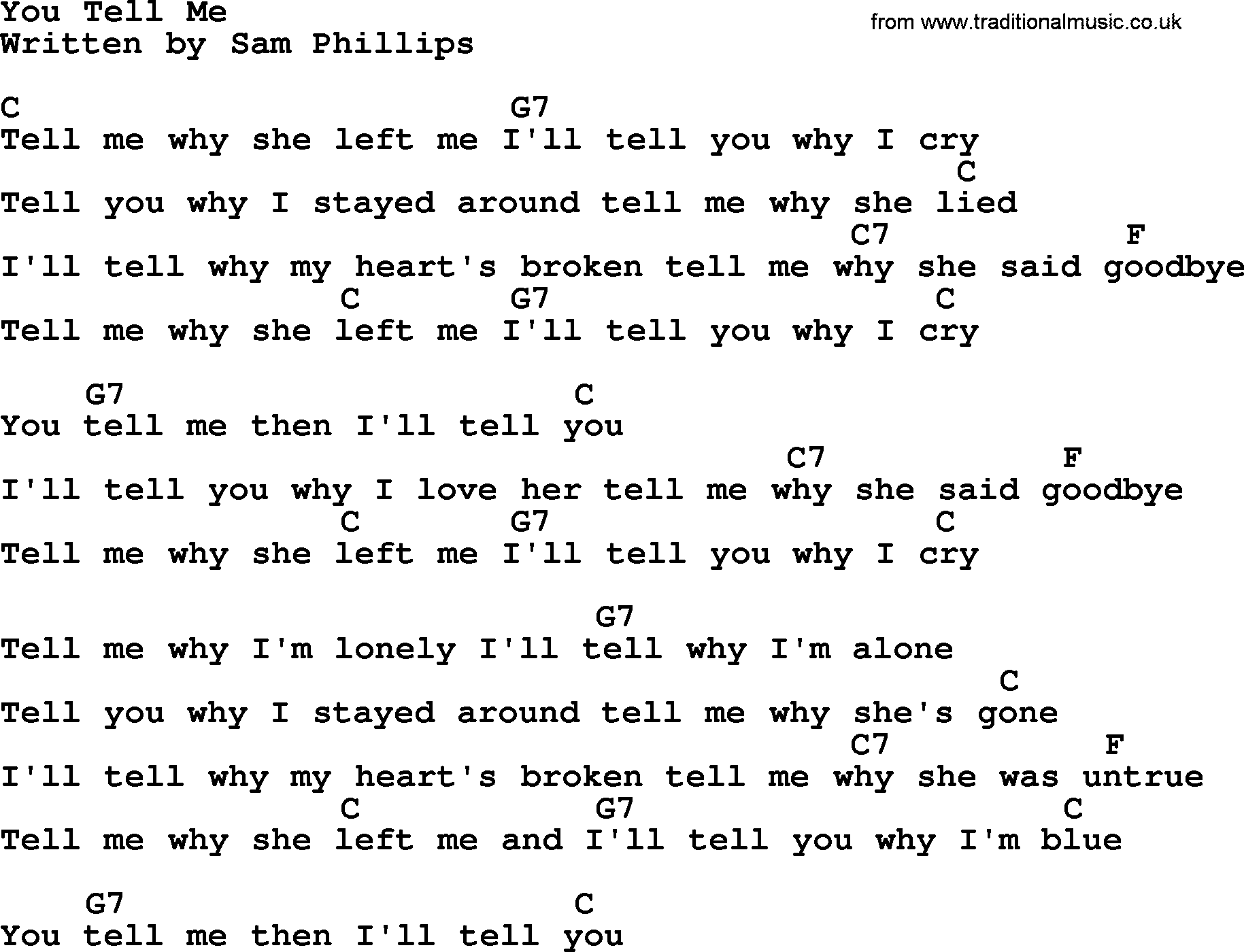 Johnny Cash song: You Tell Me, lyrics and chords