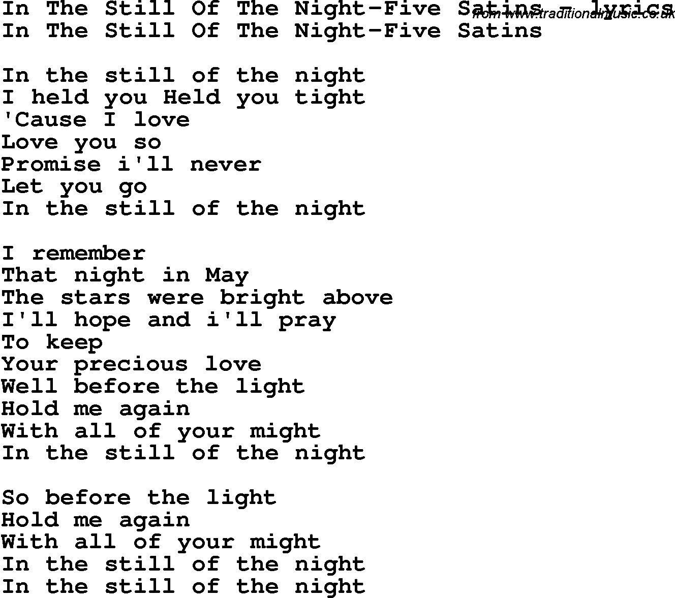 In The Still Of The Night Five Satins Ly 