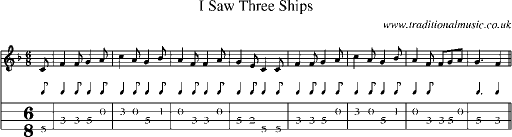 Mandolin Tab and Sheet Music for song:I Saw Three Ships