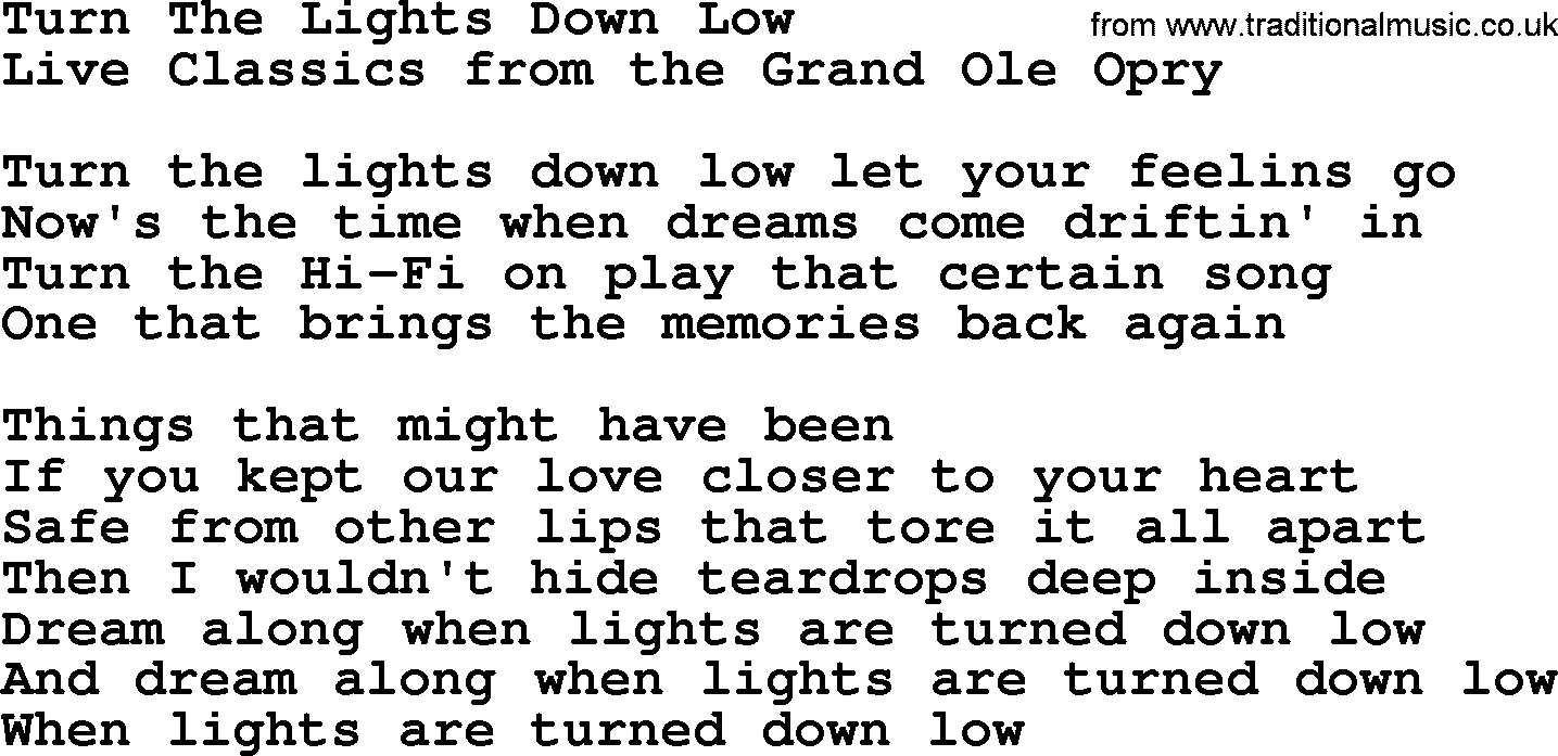 valse Begge kilometer Turn The Lights Down Low, by Marty Robbins - lyrics