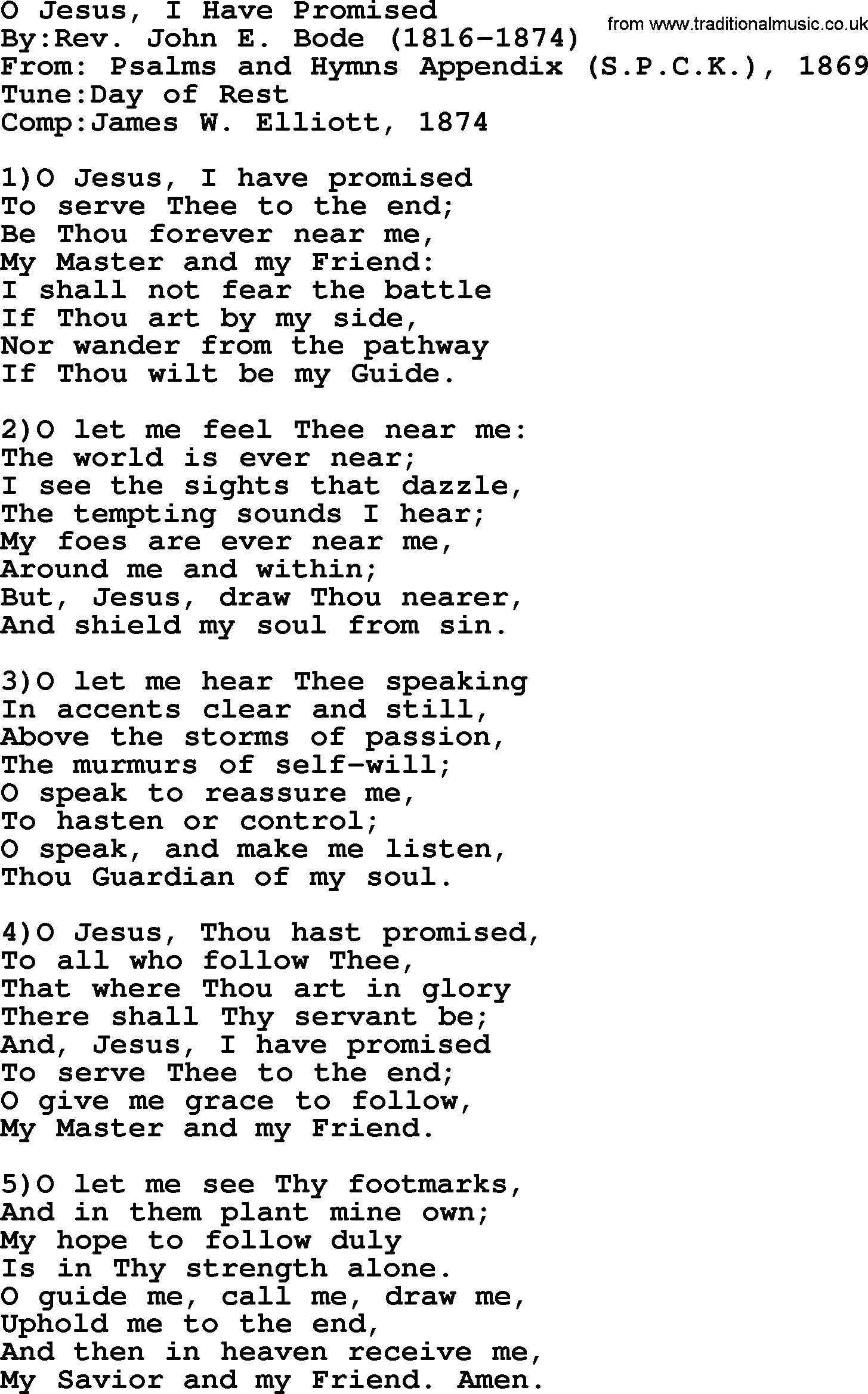 Methodist Hymn: O Jesus, I Have Promised - lyrics with PDF