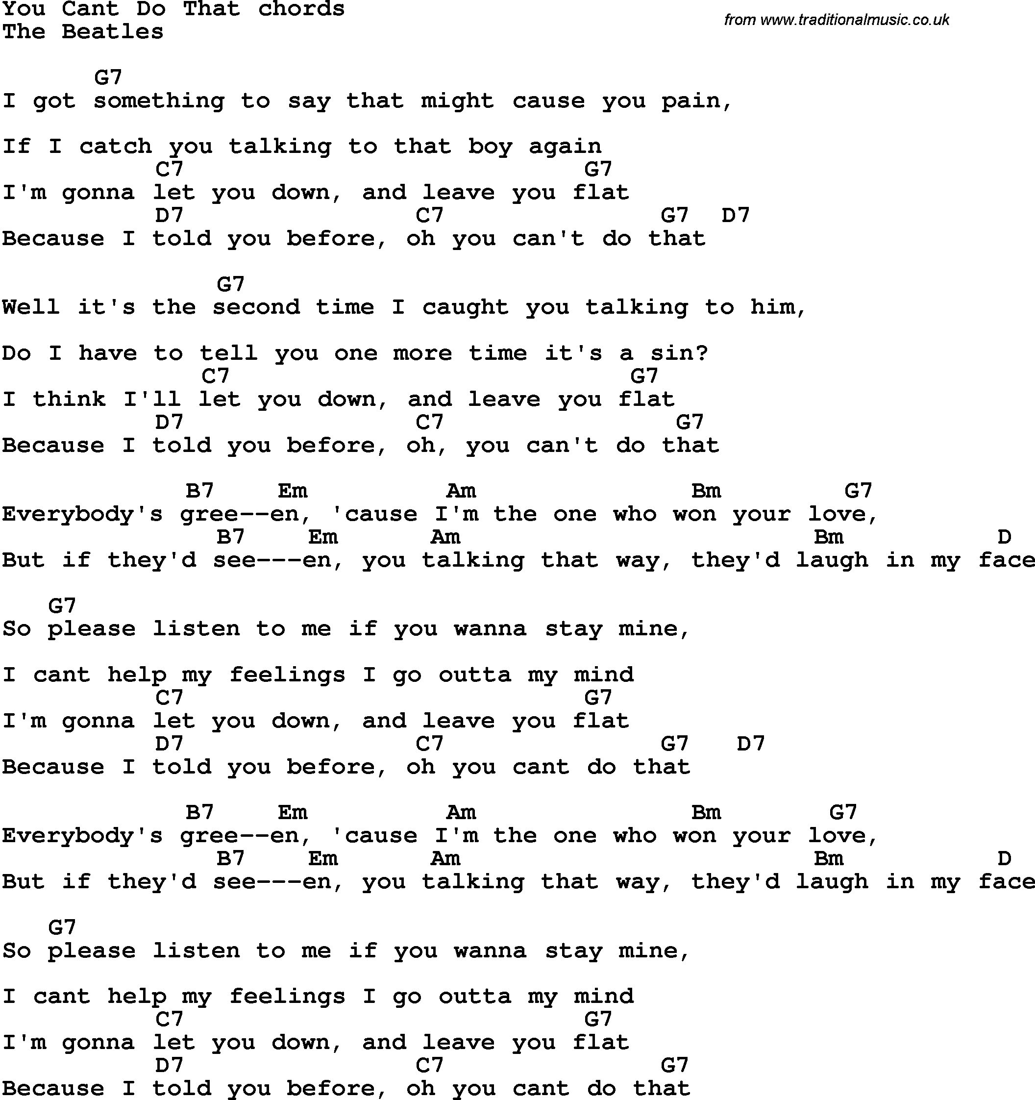 Song Lyrics With Guitar Chords For You Can T Do That