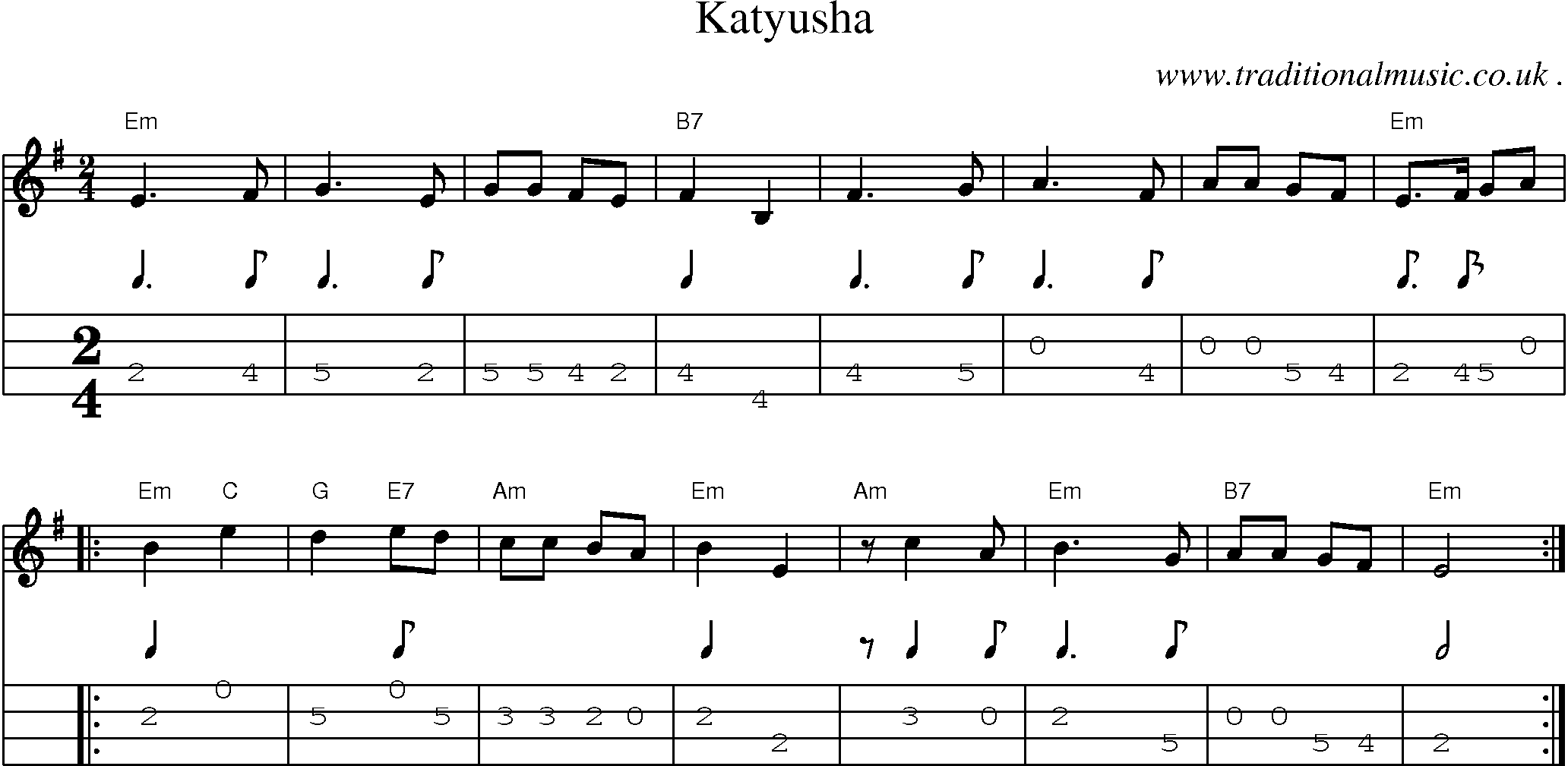 Катюша Ноты для гитары