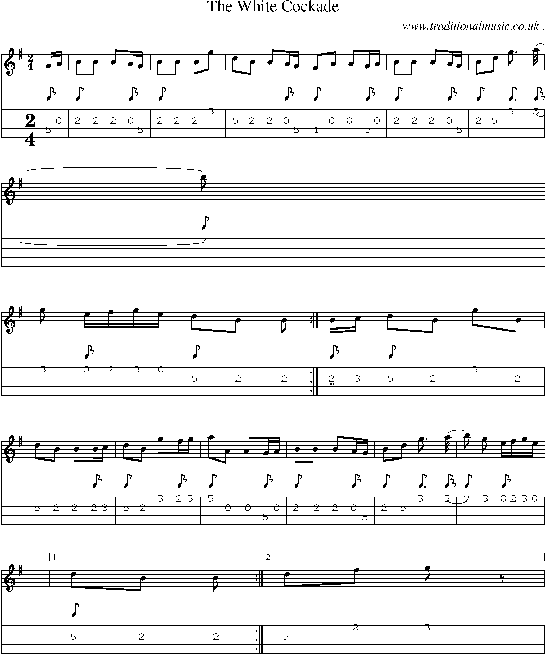 Music Score and Guitar Tabs for The White Cockade
