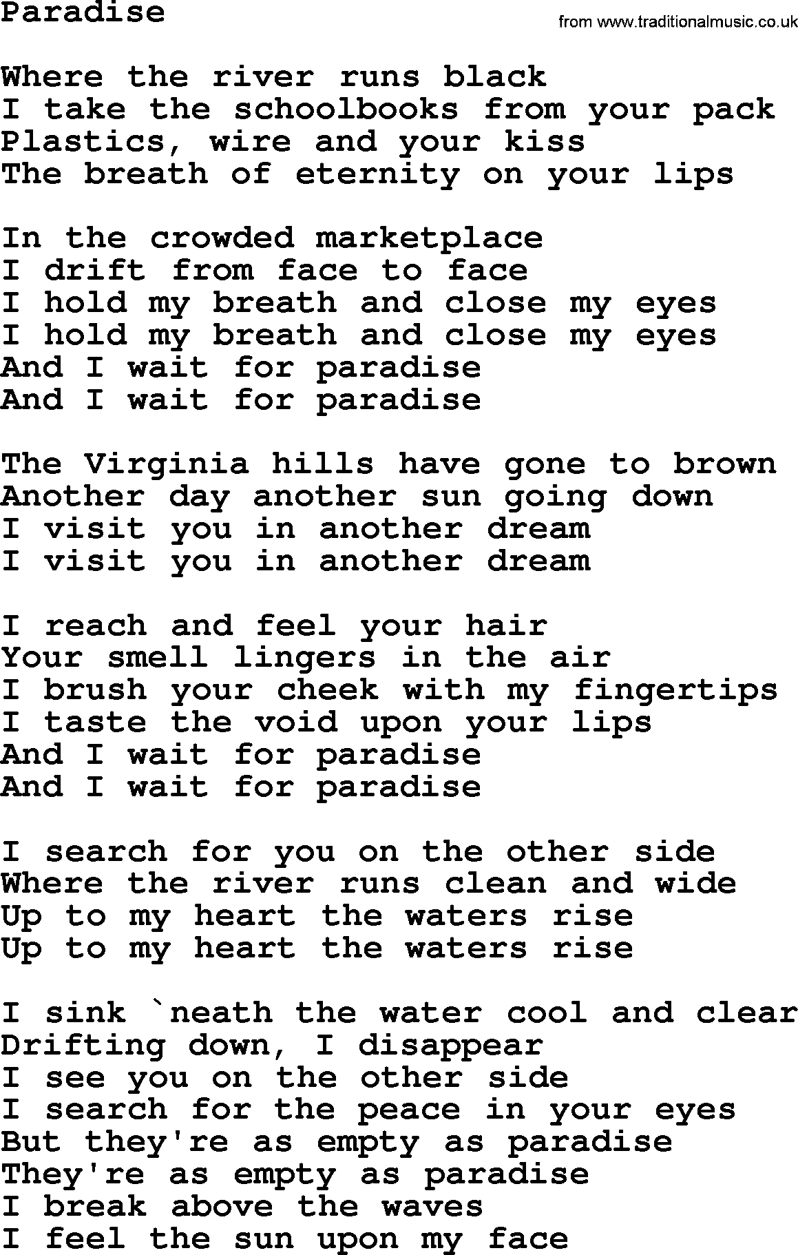 Bruce Springsteen song: Paradise, lyrics and chords