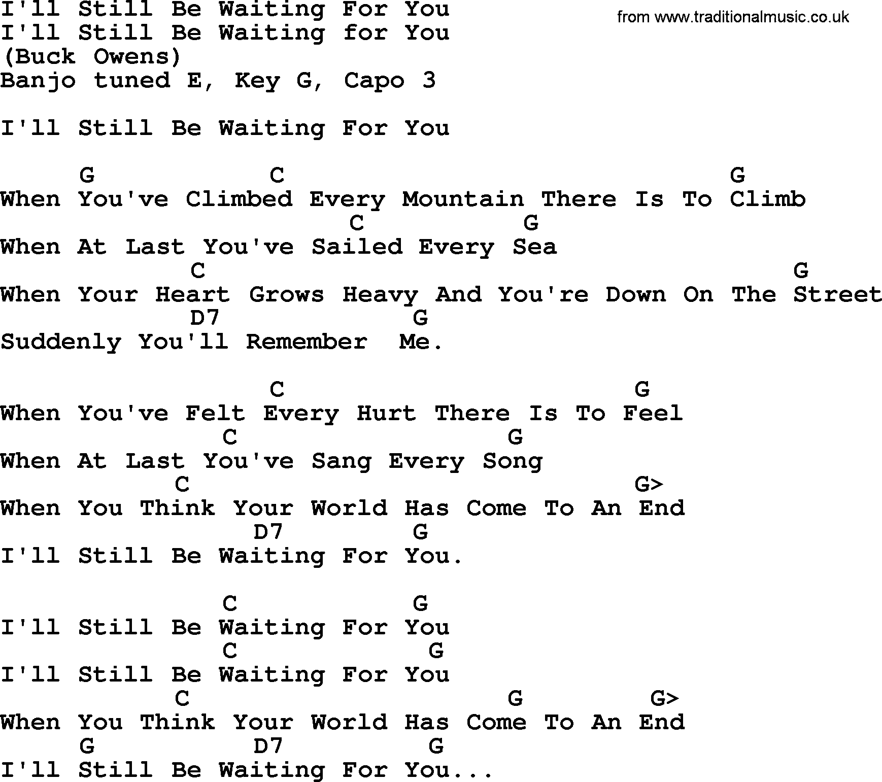 I'll Still Be Waiting For You - Bluegrass lyrics with chords